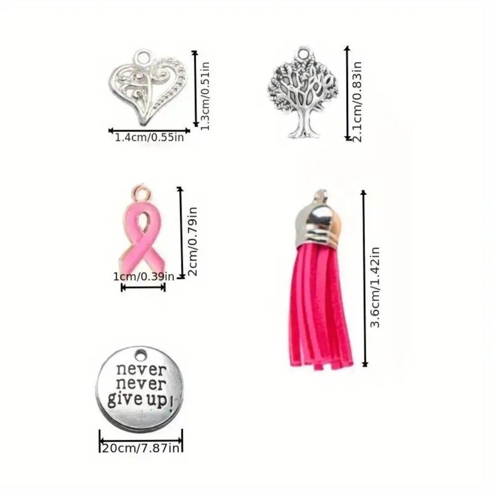 Pink Ribbon Charm Breast Cancer Awareness Handbag Keychain / Charm Set - Picture 5 of 6